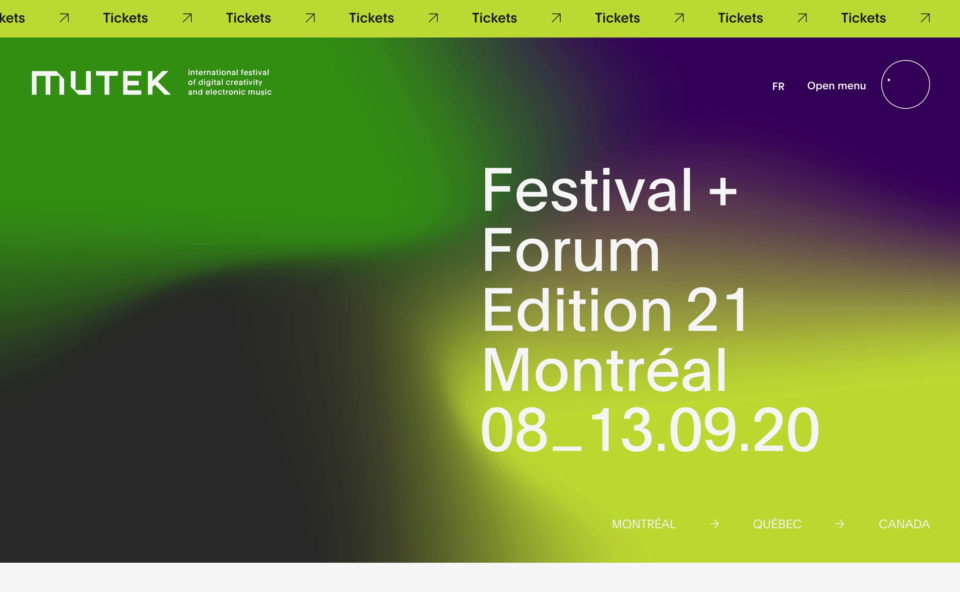 MUTEK Montreal | International festival of digital creativity and…のWEBデザイン
