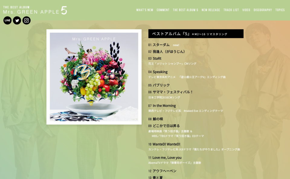 Mrs. GREEN APPLE 『5』 スペシャルサイトのWEBデザイン