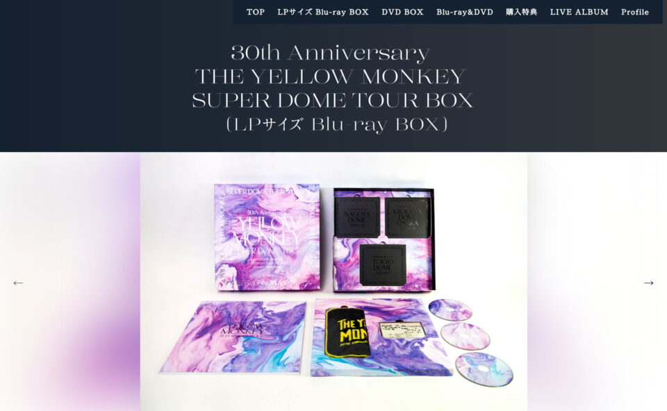 THE YELLOW MONKEY 30th Anniversary DOME SPECIAL SITEのWEBデザイン