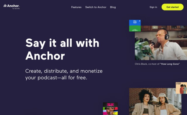 Anchor – The easiest way to make a podcastのWEBデザイン
