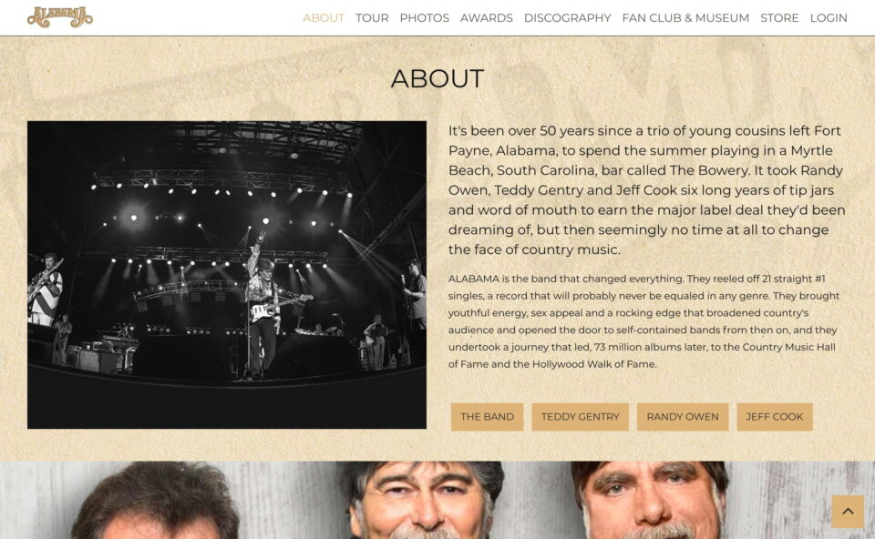 The Official Website of The Alabama BandのWEBデザイン