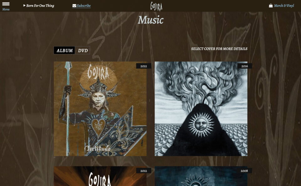 Gojira | Official WebsiteのWEBデザイン