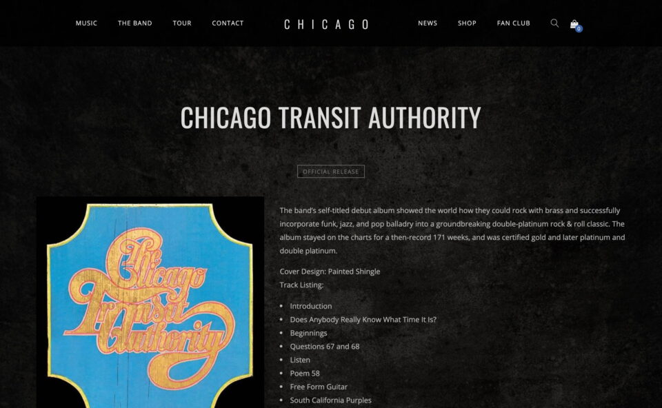 Chicago – A Legacy of Rock, Horns and HitsのWEBデザイン