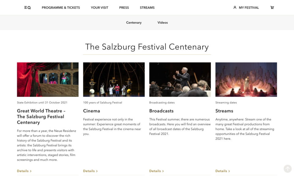 Salzburg Festival 2021 • Programme and tickets now available!のWEBデザイン