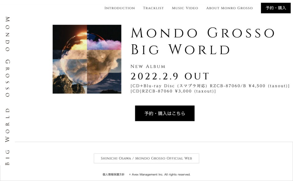 MONDO GROSSO NEW ALBUM [BIG WORLD] 特設サイトのWEBデザイン