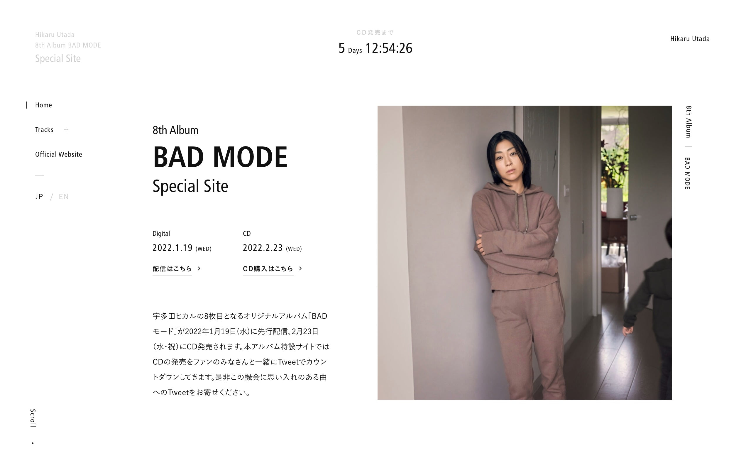 宇多田ヒカル 8th Album「BADモード」特設サイト | MUSIC WEB CLIPS - バンド・アーティスト・音楽関連のWEBデザイン  ギャラリーサイト