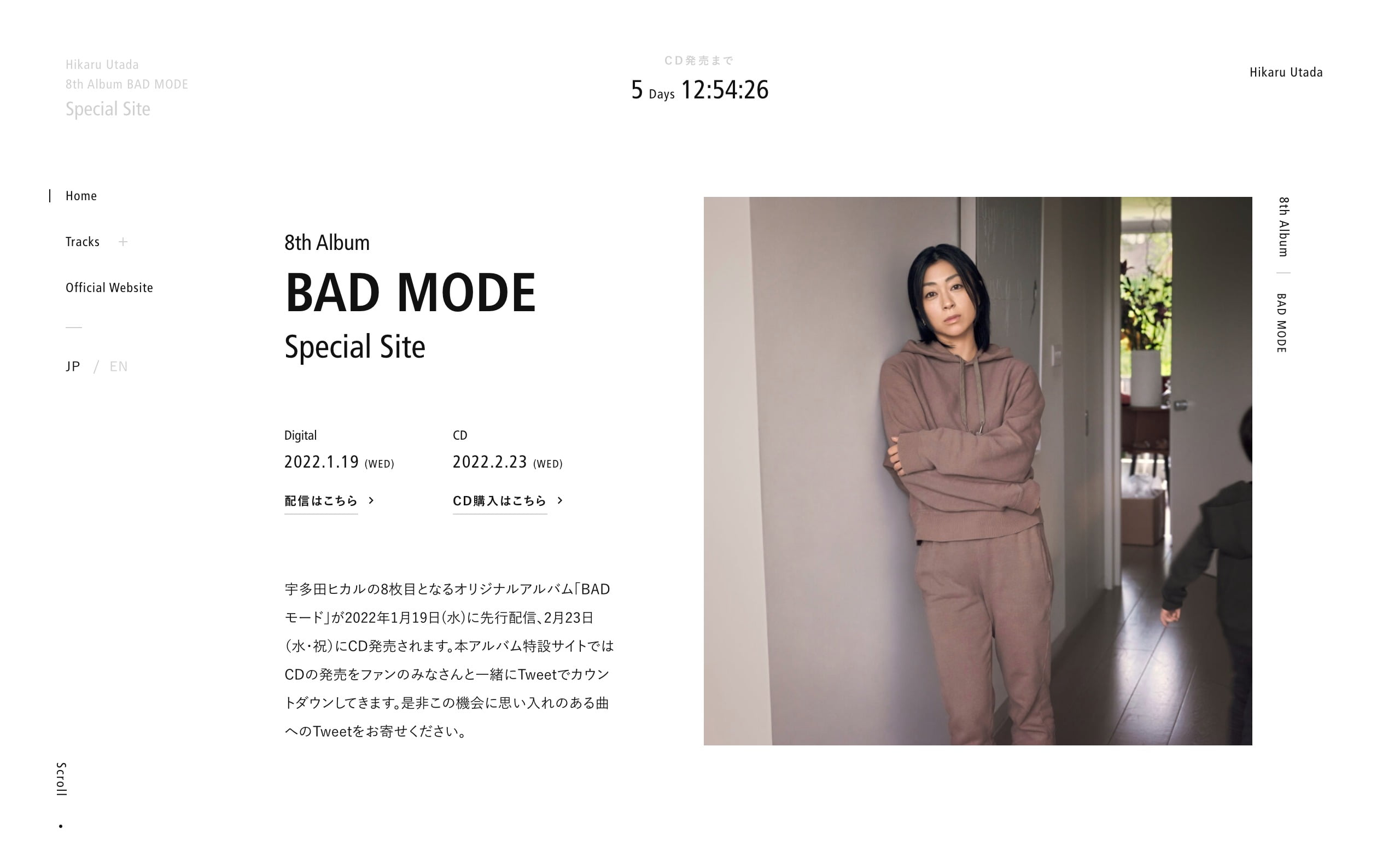 宇多田ヒカル 8th Album「BADモード」特設サイト | MUSIC WEB CLIPS