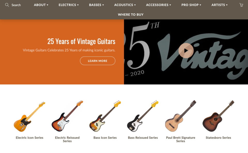 Guitars Built For The Working Musician – Vintage GuitarsのWEBデザイン