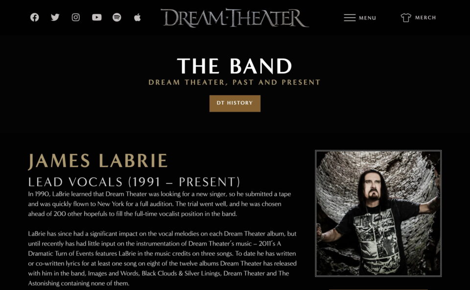 Dream Theater – Official WebsiteのWEBデザイン