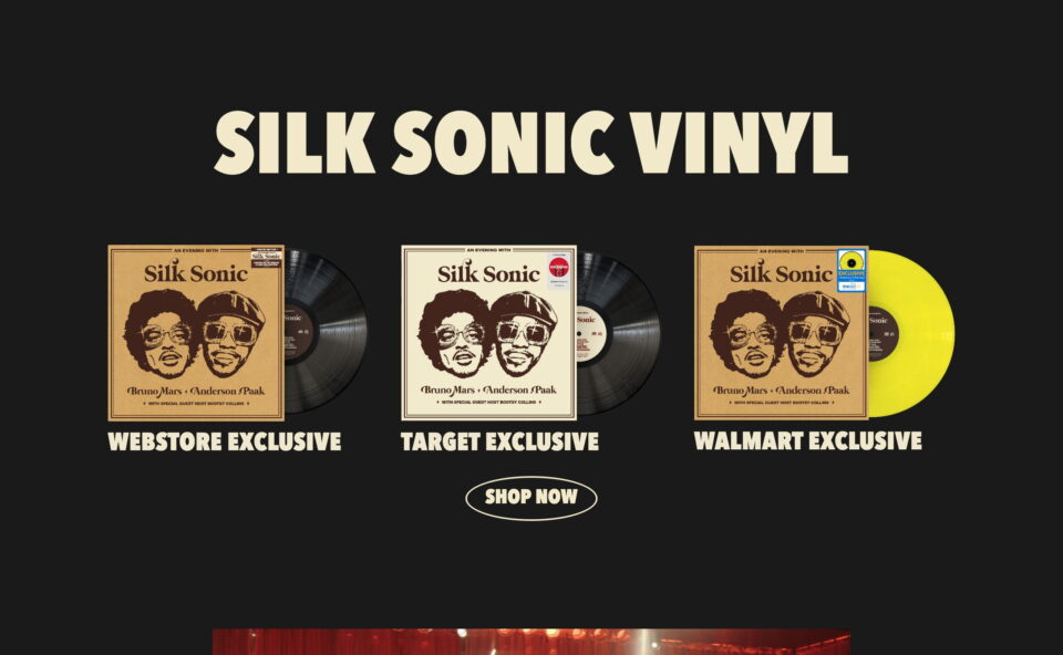 ‘An Evening With Silk Sonic’ Available NowのWEBデザイン
