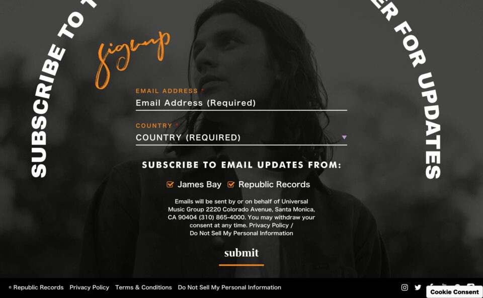 James Bay | Official SiteのWEBデザイン
