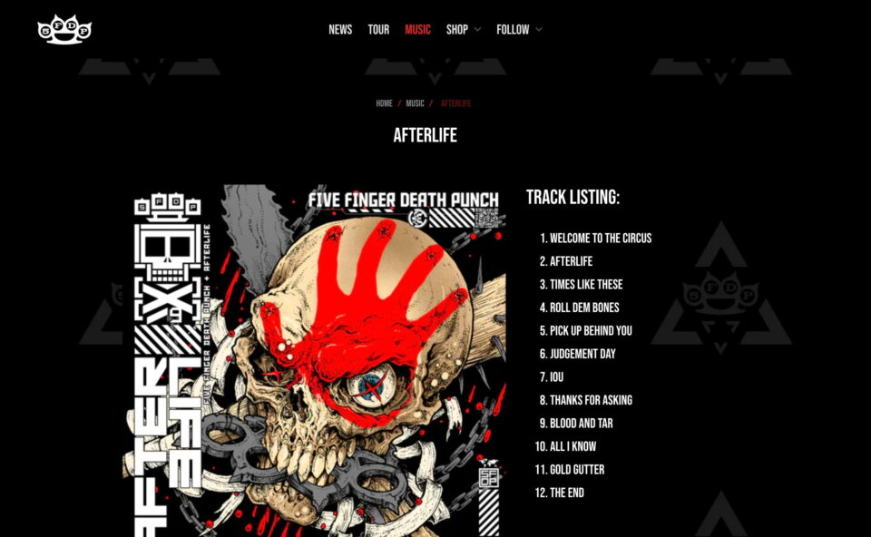 Five Finger Death PunchのWEBデザイン
