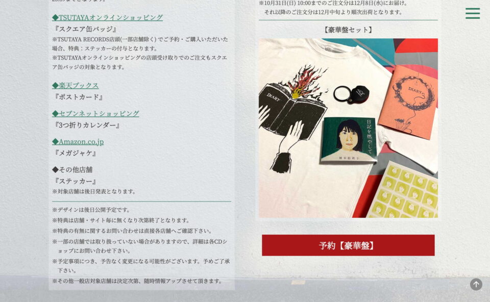 橋本絵莉子『日記を燃やして』特設サイトのWEBデザイン