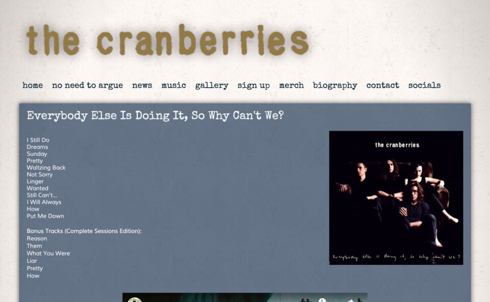 The Cranberries :: Official Website – homeのWEBデザイン