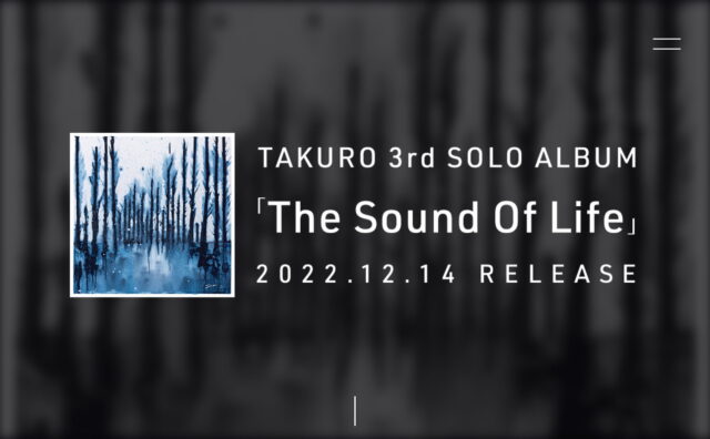 TAKURO 3rd SOLO ALBUM「The Sound Of Life」特設サイトのWEBデザイン