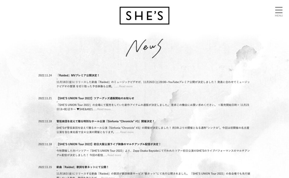 SHE’SのWEBデザイン
