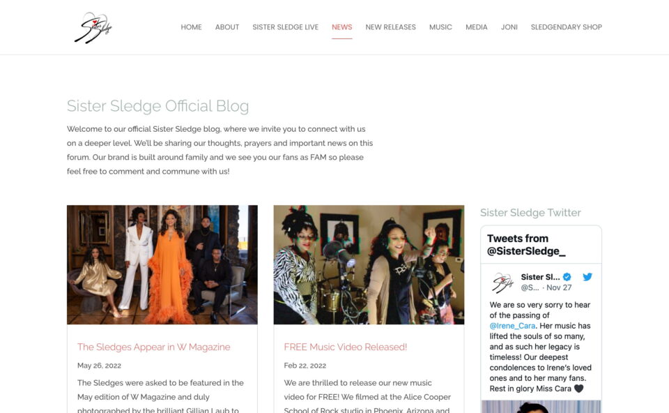 Sister Sledge – Official site for the Sledgendary family!のWEBデザイン