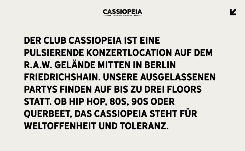 Cassiopeia Berlin – Sounds Like SubcultureのWEBデザイン