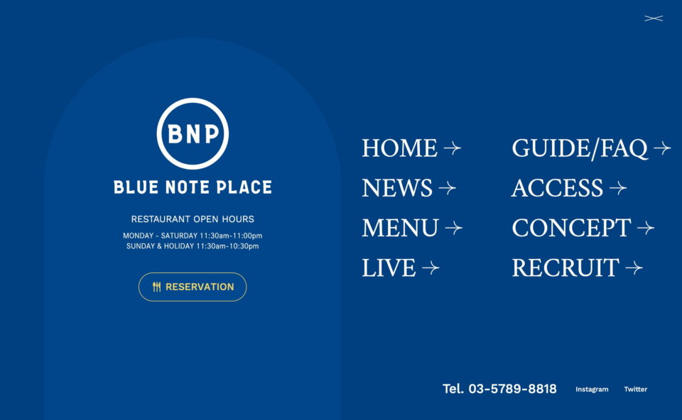 BLUE NOTE PLACEのWEBデザイン