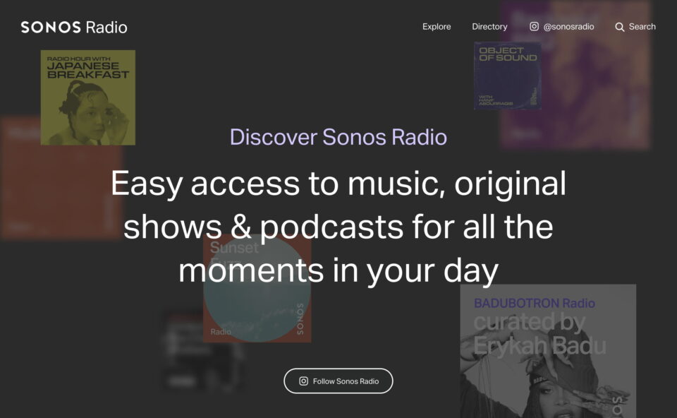 Sonos Radio | Original music stations and shows for all of life’s momentsのWEBデザイン
