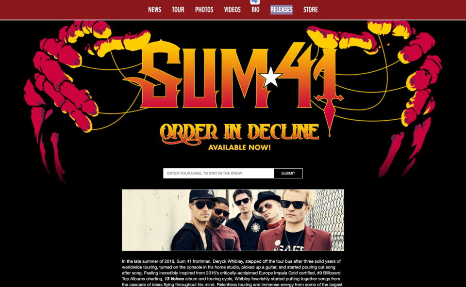 Sum 41 – Official WebsiteのWEBデザイン