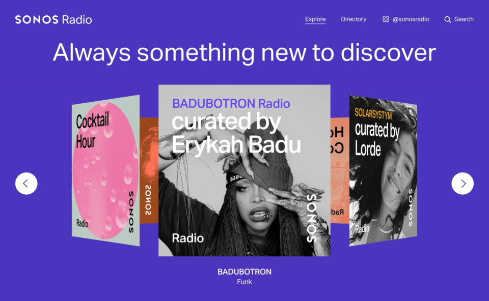 Sonos Radio | Original music stations and shows for all of life’s momentsのWEBデザイン