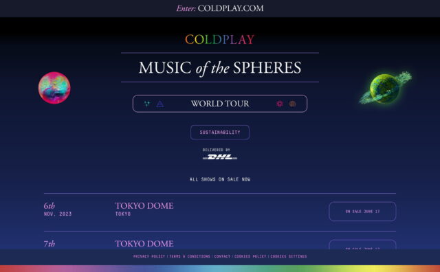 Music of the Spheres – World Tour | ColdplayのWEBデザイン