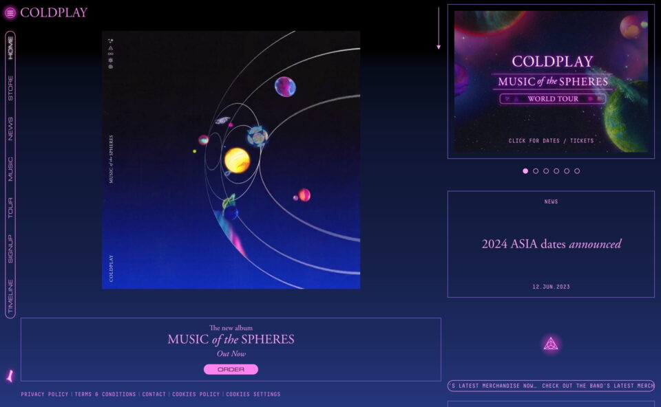 Music of the Spheres – World Tour | ColdplayのWEBデザイン