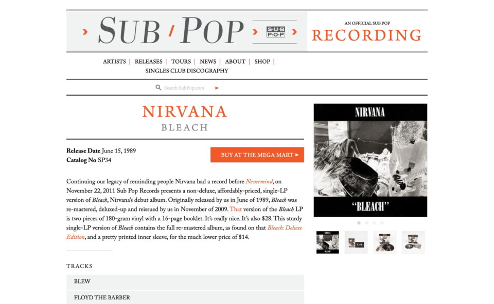 Sub Pop RecordsのWEBデザイン