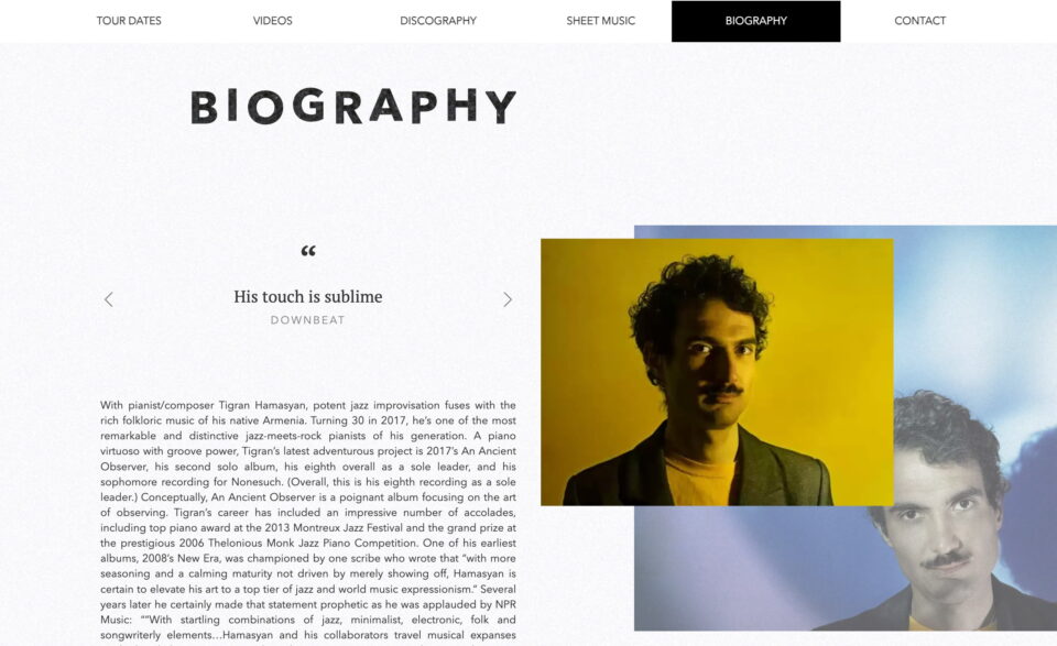 Tigran Hamasyan – Official websiteのWEBデザイン