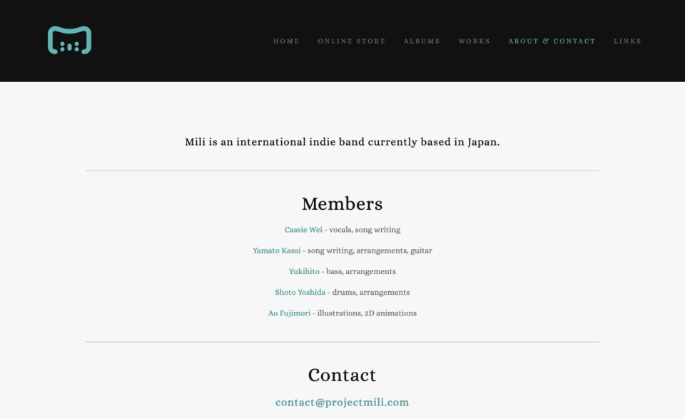 Mili official websiteのWEBデザイン
