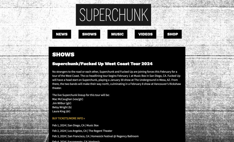 Superchunk | The official web site of Chapel Hill, NC band SuperchunkのWEBデザイン