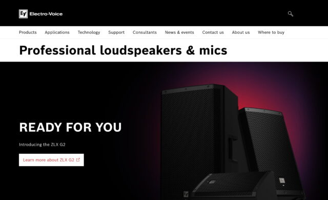 Electro-Voice – Professional loudspeakers & mics | Professional loudspeakers & micsのWEBデザイン