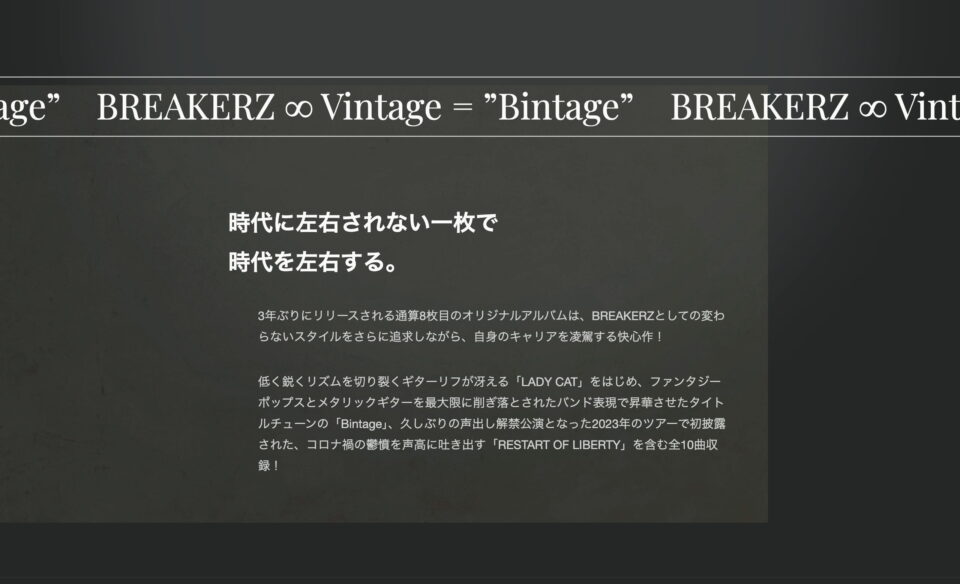 BREAKERZ 8th Album Bintage 2024.7.24 Release!のWEBデザイン