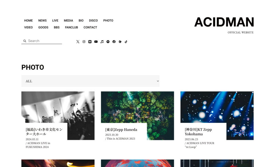 ACIDMAN OFFICIAL WEBSITEのWEBデザイン