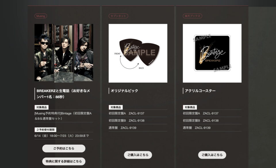 BREAKERZ 8th Album Bintage 2024.7.24 Release!のWEBデザイン