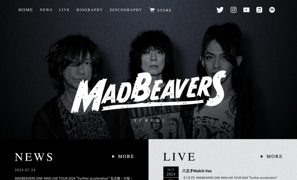 MADBEAVERS（マッドビーバーズ）オフィシャルサイトのWEBデザイン