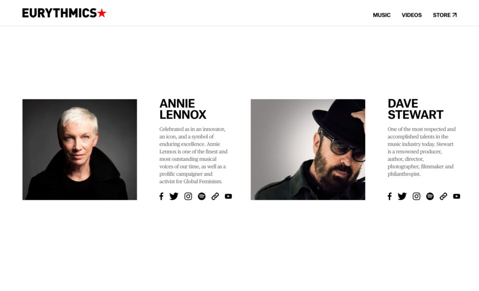 Home – Eurythmics | Official SiteのWEBデザイン