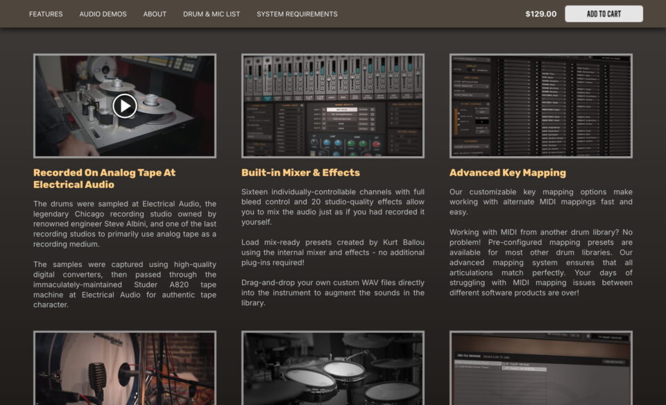 Room Sound Premium Drum SamplesのWEBデザイン