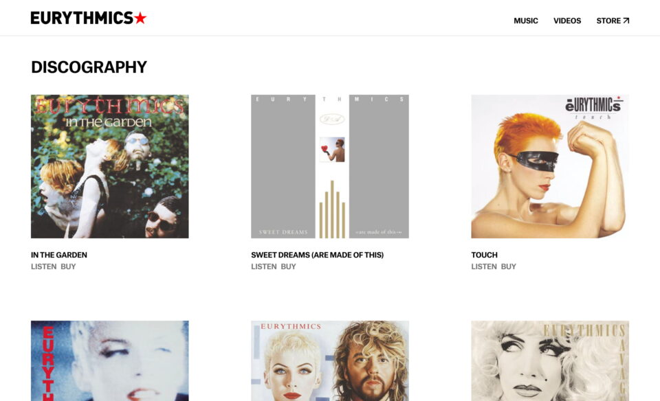 Home – Eurythmics | Official SiteのWEBデザイン