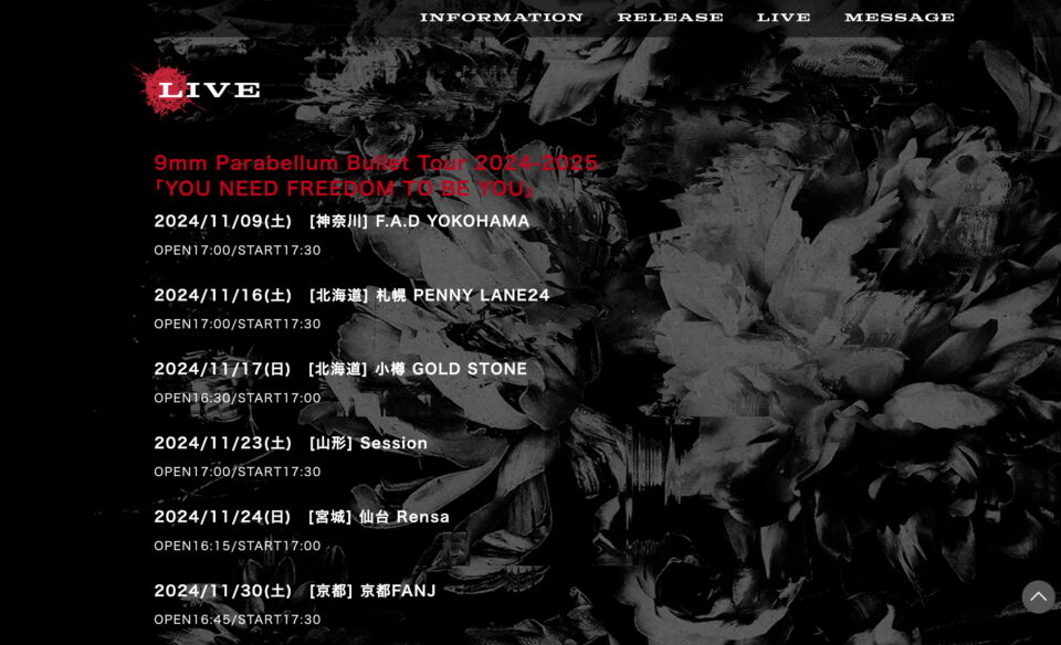 9mm Parabellum Bullet 20th AnniversaryのWEBデザイン