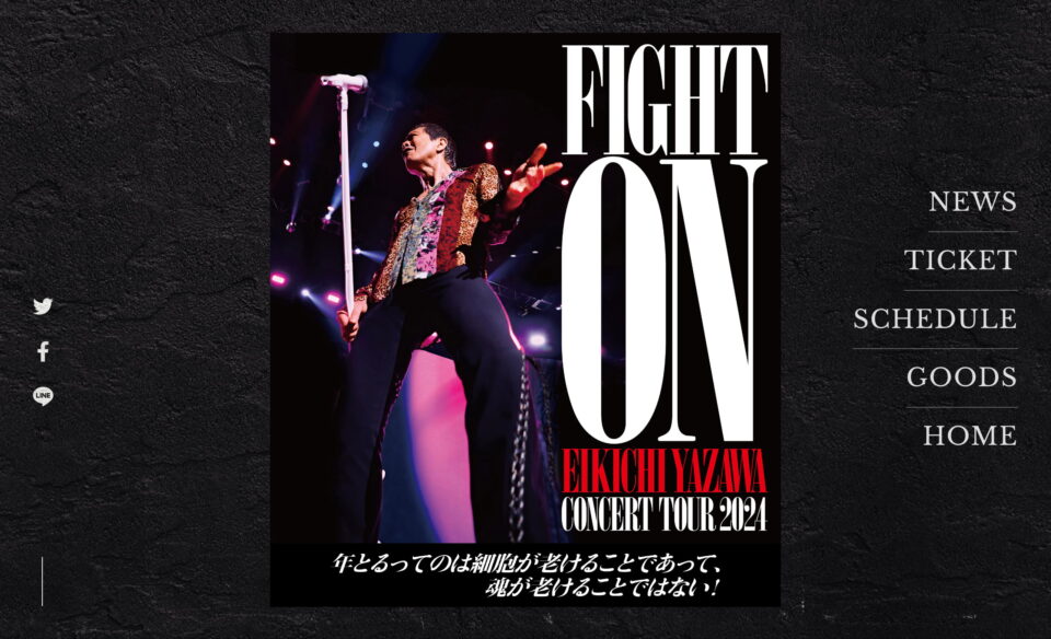 「FIGHT ON」EIKICHI YAZAWA CONCERT TOUR 2024のWEBデザイン