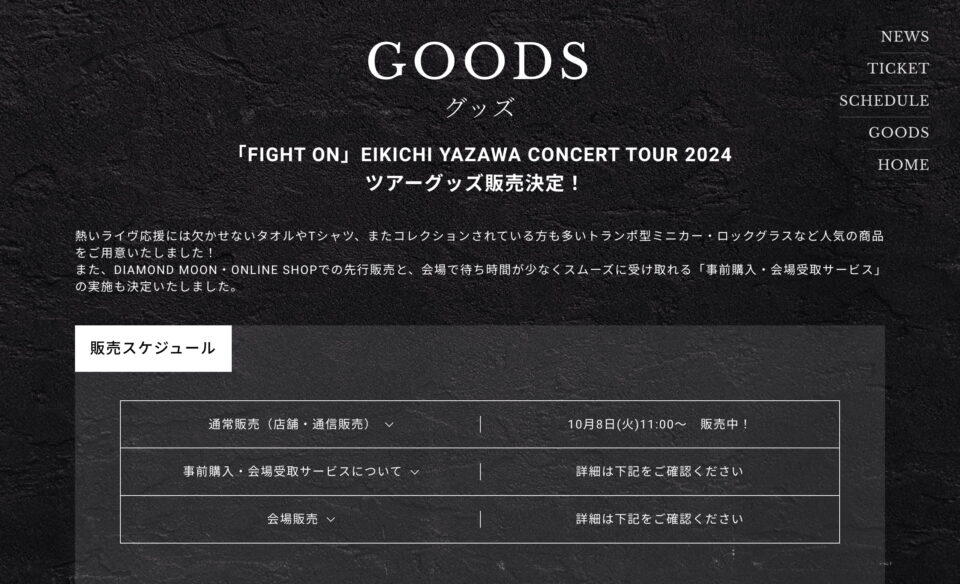 「FIGHT ON」EIKICHI YAZAWA CONCERT TOUR 2024のWEBデザイン