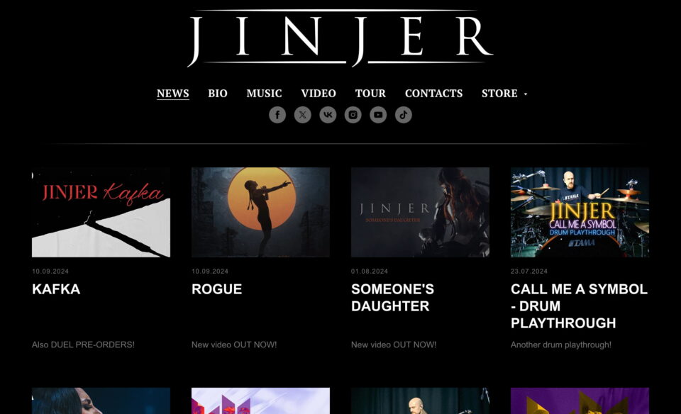 JINJER – Official WebsiteのWEBデザイン