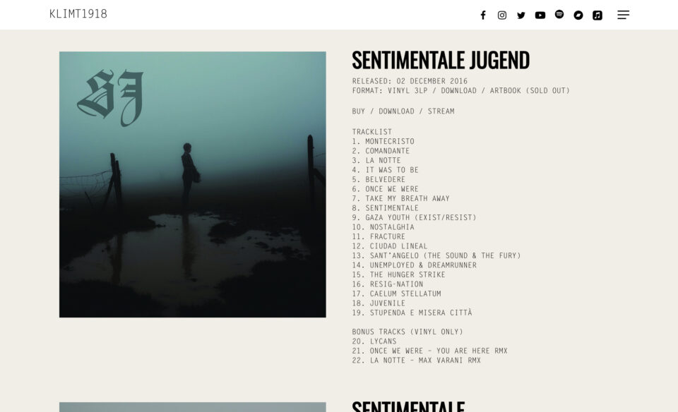 Klimt1918 | Italian Indie-Rock band | Official WebsiteのWEBデザイン