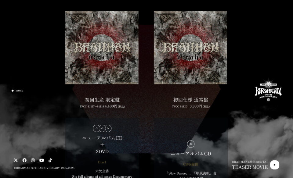 BRAHMAN 30TH SPECIAL SITEのWEBデザイン