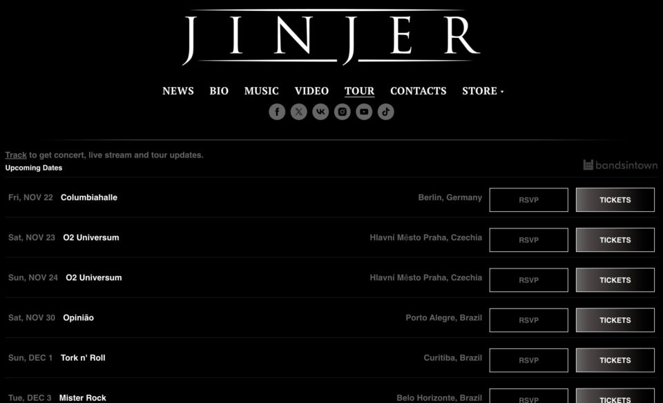 JINJER – Official WebsiteのWEBデザイン