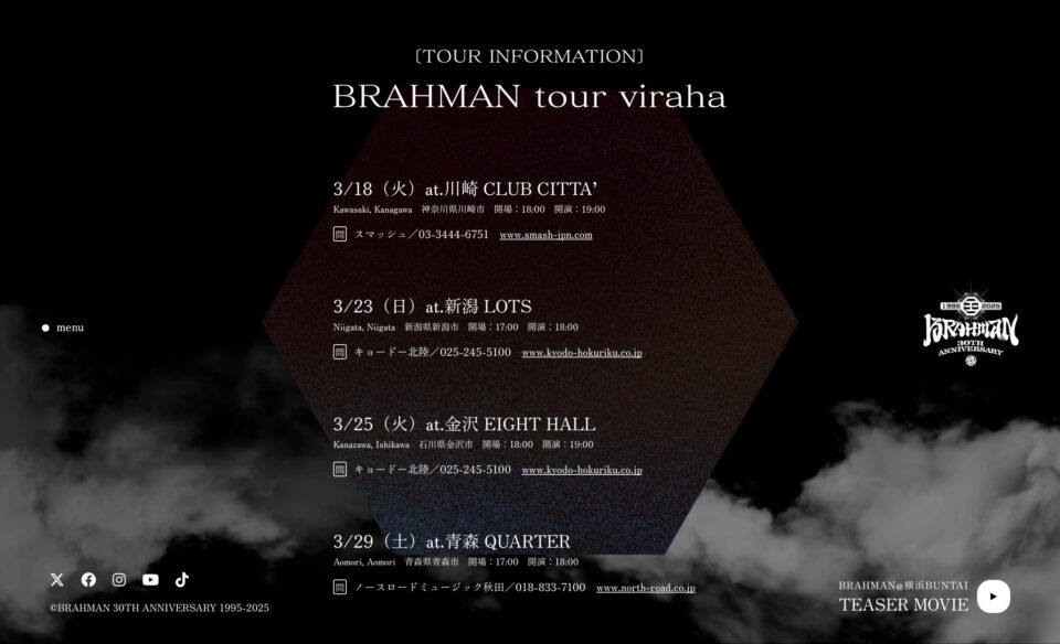 BRAHMAN 30TH SPECIAL SITEのWEBデザイン