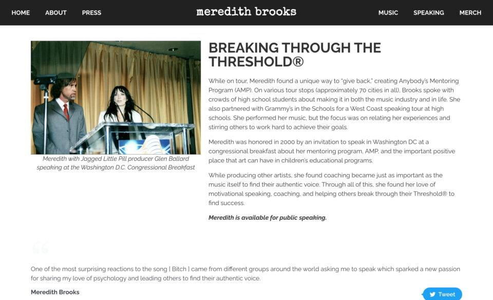 MEREDITH BROOKS – Bitch 25th AnniversaryのWEBデザイン