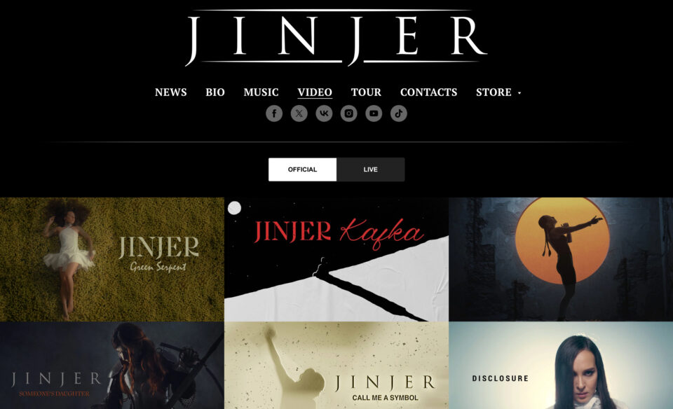 JINJER – Official WebsiteのWEBデザイン